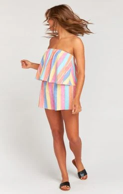 Show Me Your Mumu Thelma Romper ~ Rainbow Stripe Linen -Fashion Womens Discount Store 6d22284f145c07664db3c10d73061cb9
