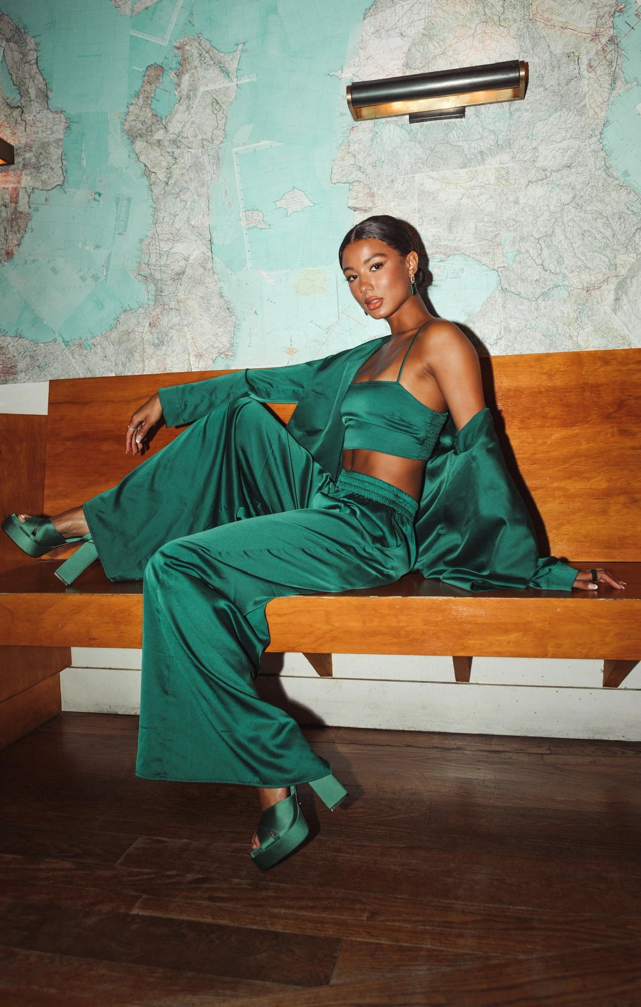 Show Me Your Mumu Clurb Crop Top ~ Emerald Luxe Satin 4 Show Me Your Mumu Clurb Crop Top ~ Emerald Luxe Satin - Image 2