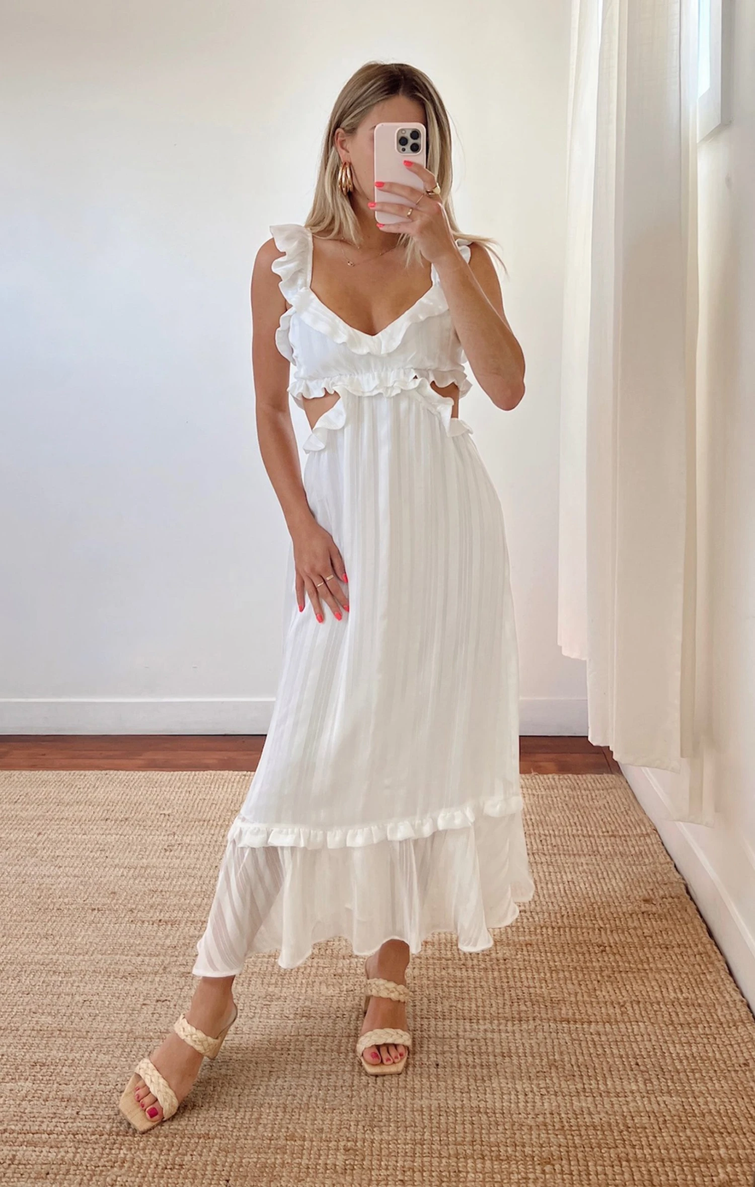 Show Me Your Mumu Lane Midi Dress ~ Flutter Stripe Chiffon White 4 Show Me Your Mumu Lane Midi Dress ~ Flutter Stripe Chiffon White - Image 2