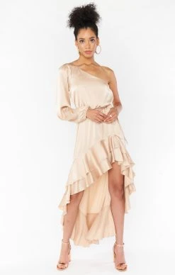 Show Me Your Mumu Stunner Maxi Dress ~ Champagne Luxe Satin