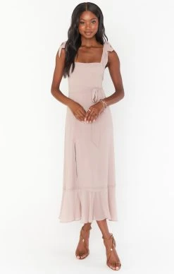 Show Me Your Mumu Claire Midi Dress ~ Soft Beige Chiffon