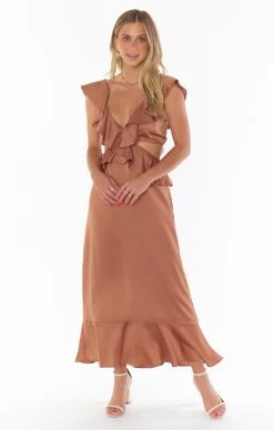 Show Me Your Mumu Zoey Midi Dress ~ Copper Luxe Satin -Fashion Womens Discount Store BF2 0413SX CP62 02 2