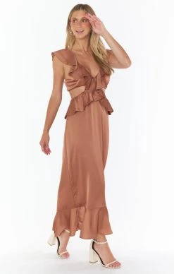 Show Me Your Mumu Zoey Midi Dress ~ Copper Luxe Satin -Fashion Womens Discount Store BF2 0413SX CP62 03 2