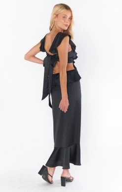 Show Me Your Mumu Zoey Midi Dress ~ Black Luxe Satin -Fashion Womens Discount Store BF2 0530 BK62 04