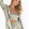 Show Me Your Mumu Tucker Top ~ Moss Green Luxe Satin -Fashion Womens Discount Store BF2 5292 SA62 02