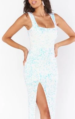 Show Me Your Mumu Eden Midi Dress ~ White Sparkle Sequin -Fashion Womens Discount Store BF2 5324 IW92 03