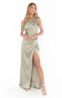 Show Me Your Mumu Jodie Dress ~ Moss Green Luxe Satin