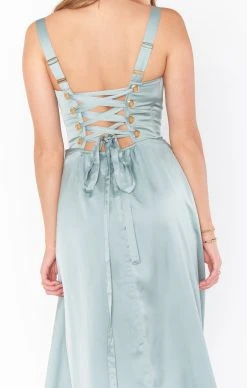 Show Me Your Mumu Clarissa Corset Dress ~ Silver Sage Luxe Satin -Fashion Womens Discount Store BM3 5359 SI62 4
