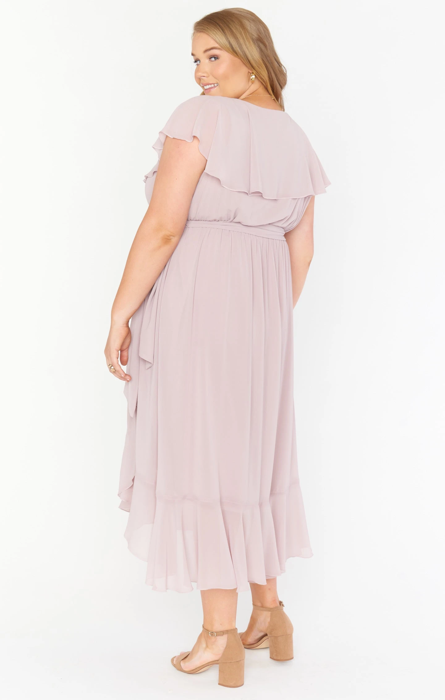 Show Me Your Mumu Jess Ruffle Midi Dress ~ Neutral Mauve Chiffon 11 Show Me Your Mumu Jess Ruffle Midi Dress ~ Neutral Mauve Chiffon - Image 9