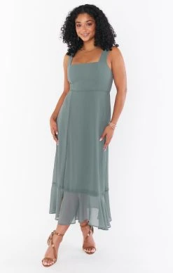 Show Me Your Mumu Claire Midi Dress ~ Deep Sage Chiffon -Fashion Womens Discount Store BR1 0394S DS24 01