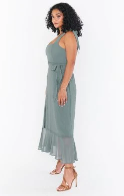 Show Me Your Mumu Claire Midi Dress ~ Deep Sage Chiffon -Fashion Womens Discount Store BR1 0394S DS24 01 3