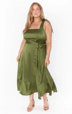 Show Me Your Mumu Claire Midi Dress ~ Rich Olive Luxe Satin -Fashion Womens Discount Store BR2 0413S OL62 02 5517a5c5 28b6 42fc b87f 06e803868dc8