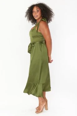 Show Me Your Mumu Claire Midi Dress ~ Rich Olive Luxe Satin -Fashion Womens Discount Store BR2 0413S OL62 03 1bac28a2 afcc 461a 9c24 99d95a68887a
