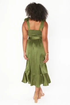 Show Me Your Mumu Claire Midi Dress ~ Rich Olive Luxe Satin -Fashion Womens Discount Store BR2 0413S OL62 04 5fe7c36e 8147 45f7 96fc 1e53d6303ad1
