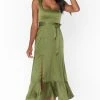 Show Me Your Mumu Claire Midi Dress ~ Rich Olive Luxe Satin