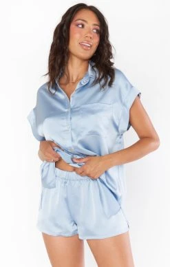 Show Me Your Mumu Glam Time Shorts ~ Steel Blue Luxe Satin