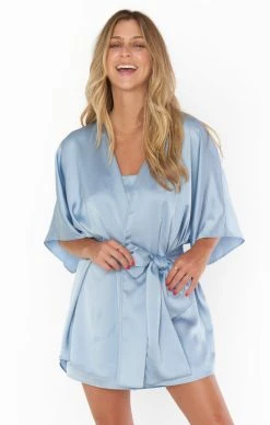 Show Me Your Mumu First Look Robe ~ Steel Blue Luxe Satin