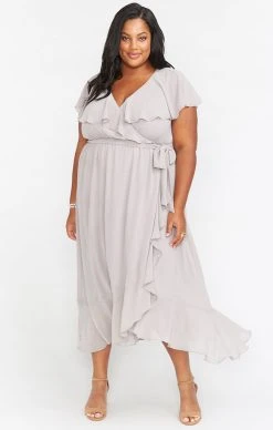 Show Me Your Mumu Jess Ruffle Midi Dress ~ Dove Grey Chiffon -Fashion Womens Discount Store BR9 0279X DG24 01