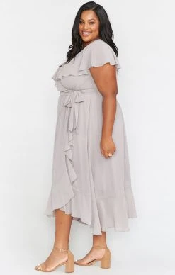 Show Me Your Mumu Jess Ruffle Midi Dress ~ Dove Grey Chiffon -Fashion Womens Discount Store BR9 0279X DG24 02
