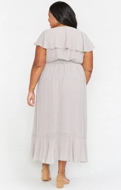Show Me Your Mumu Jess Ruffle Midi Dress ~ Dove Grey Chiffon -Fashion Womens Discount Store BR9 0279X DG24 03