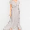 Show Me Your Mumu Jess Ruffle Midi Dress ~ Dove Grey Chiffon -Fashion Womens Discount Store BR9 0279 DG24 01