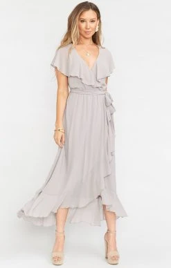 Show Me Your Mumu Jess Ruffle Midi Dress ~ Dove Grey Chiffon -Fashion Womens Discount Store BR9 0279 DG24 01 dda7f28e 1942 4529 8ead 4ebf5c122f52