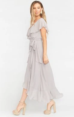 Show Me Your Mumu Jess Ruffle Midi Dress ~ Dove Grey Chiffon -Fashion Womens Discount Store BR9 0279 DG24 02