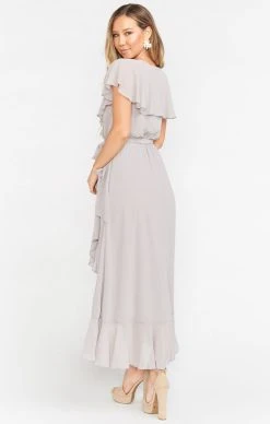 Show Me Your Mumu Jess Ruffle Midi Dress ~ Dove Grey Chiffon -Fashion Womens Discount Store BR9 0279 DG24 03