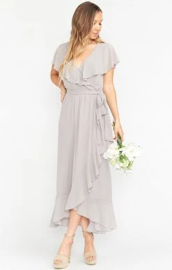 Show Me Your Mumu Jess Ruffle Midi Dress ~ Dove Grey Chiffon -Fashion Womens Discount Store BR9 0279 DG24 04