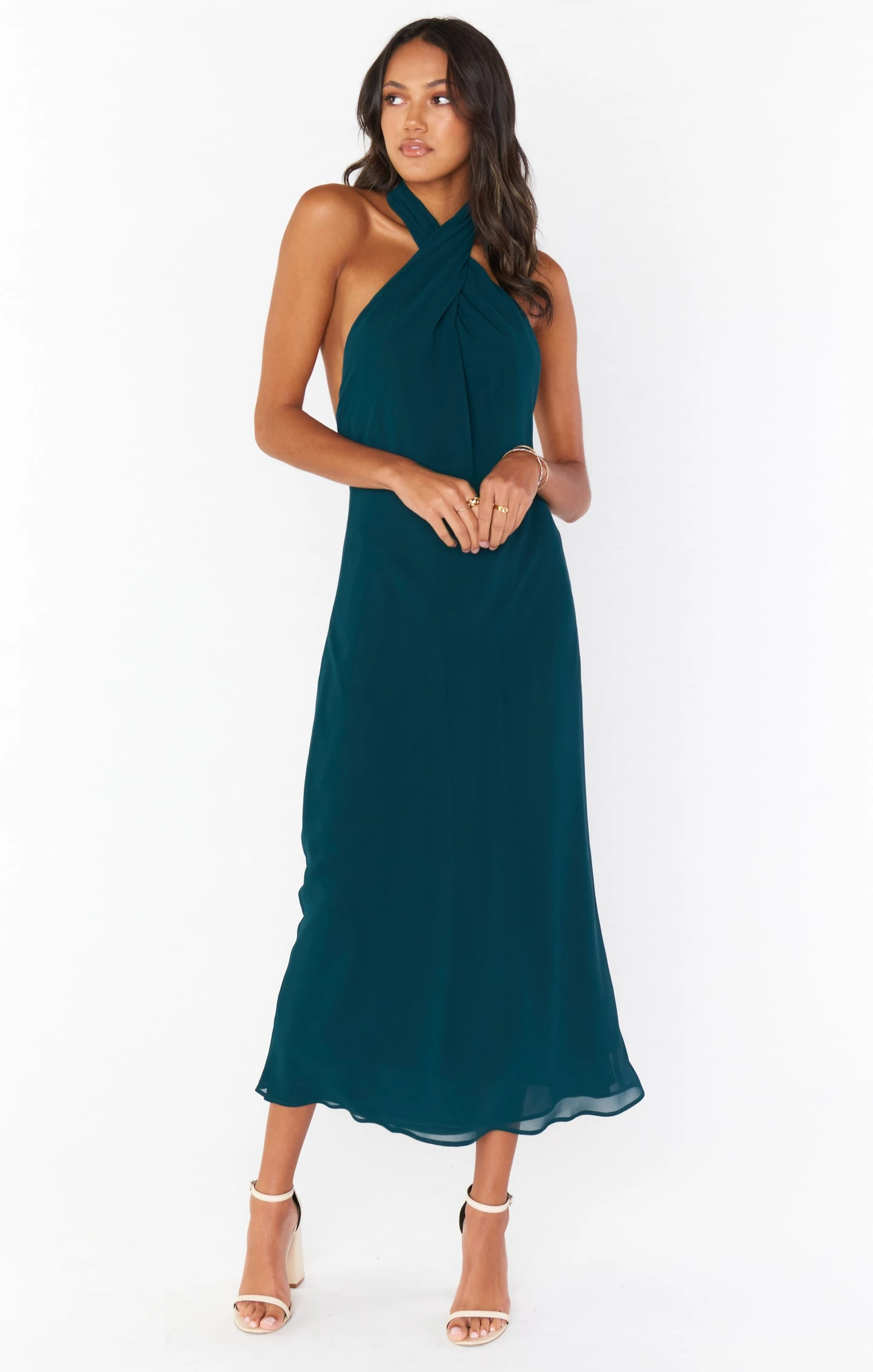 Show Me Your Mumu Jasmine Halter Midi Dress ~ Emerald Chiffon 5 Show Me Your Mumu Jasmine Halter Midi Dress ~ Emerald Chiffon - Image 3