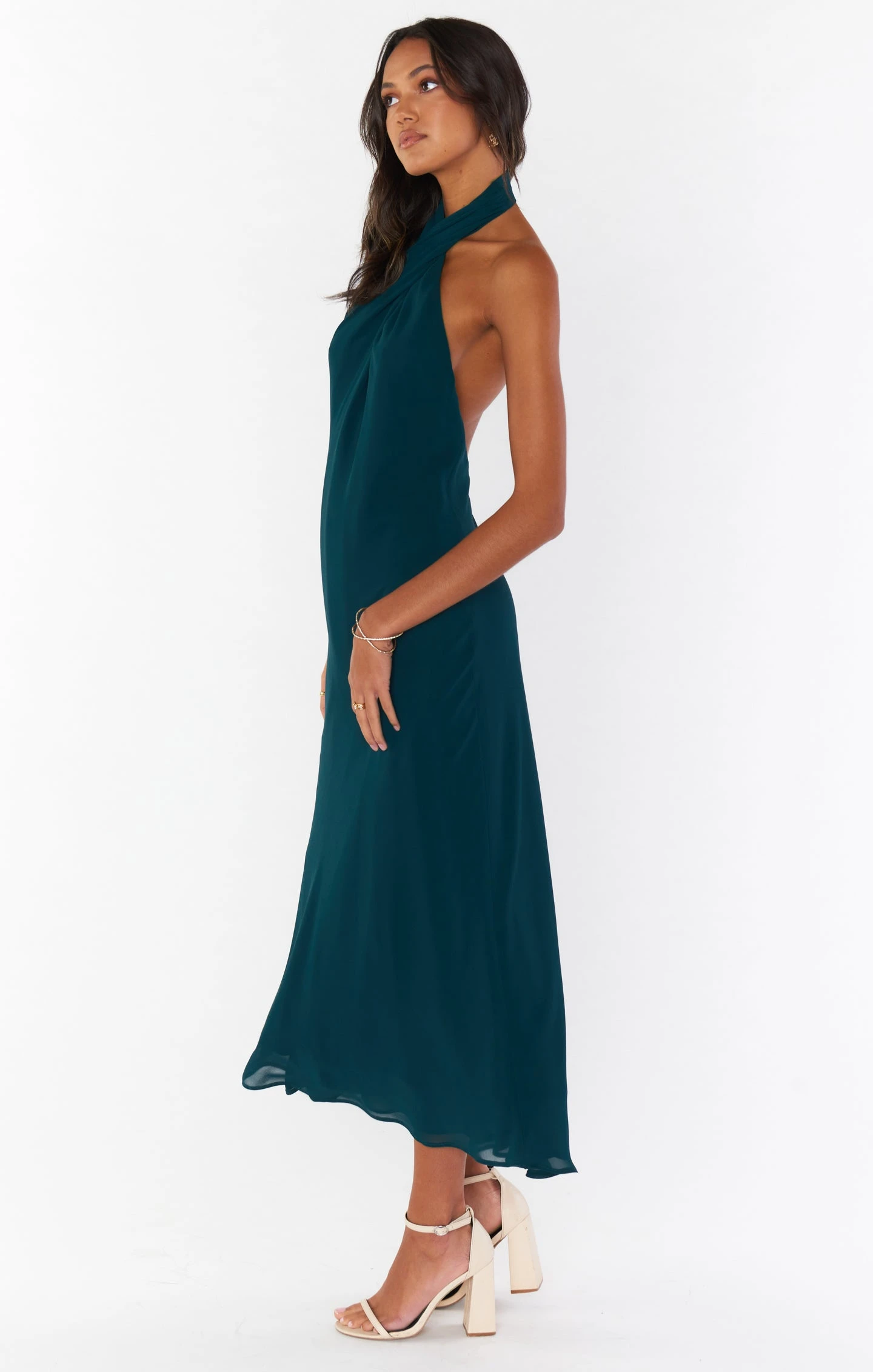 Show Me Your Mumu Jasmine Halter Midi Dress ~ Emerald Chiffon 6 Show Me Your Mumu Jasmine Halter Midi Dress ~ Emerald Chiffon - Image 4