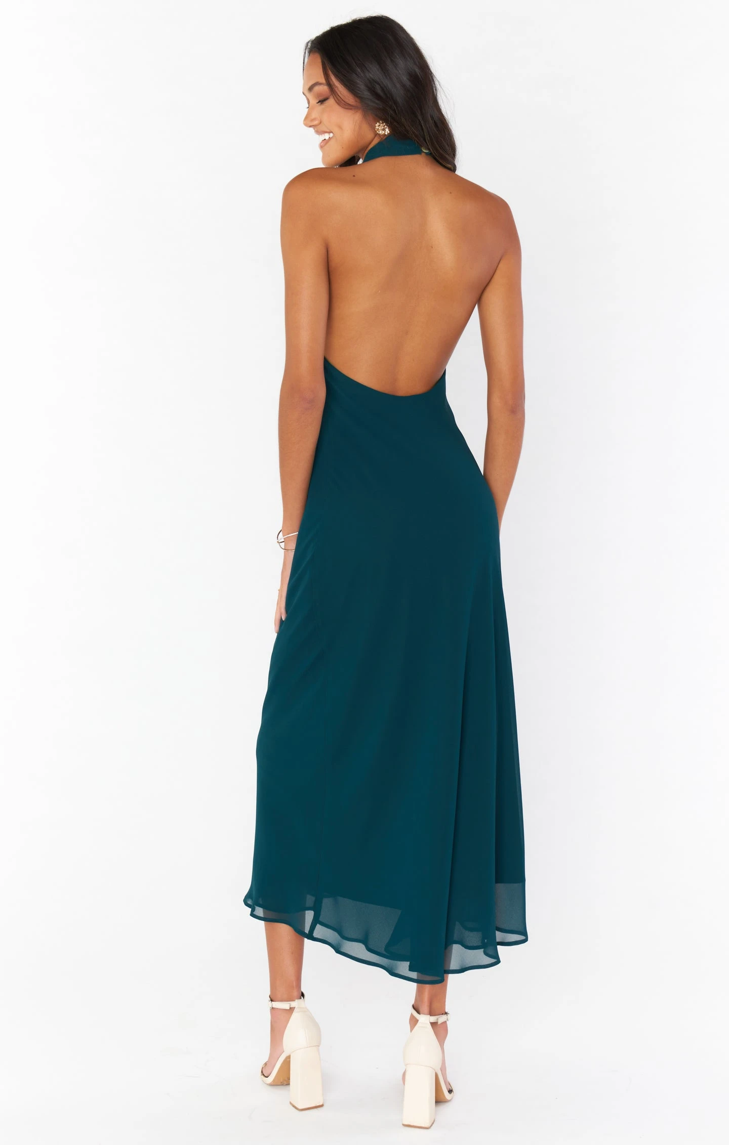 Show Me Your Mumu Jasmine Halter Midi Dress ~ Emerald Chiffon 4 Show Me Your Mumu Jasmine Halter Midi Dress ~ Emerald Chiffon - Image 2