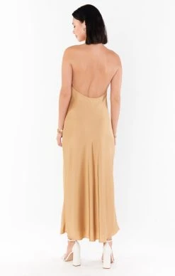 Show Me Your Mumu Jasmine Halter Midi Dress ~ True Gold Luxe Satin -Fashion Womens Discount Store BS3 0452 TG62 03