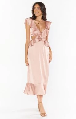Show Me Your Mumu Zoey Midi Dress ~ Rose Gold Luxe Satin