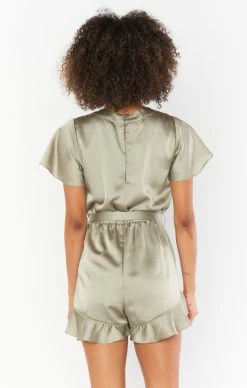 Show Me Your Mumu Say I Do Romper ~ Moss Green Luxe Satin -Fashion Womens Discount Store BS3 5311 SA62 03