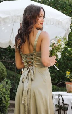 Show Me Your Mumu Clarissa Corset Dress ~ Moss Green Luxe Satin