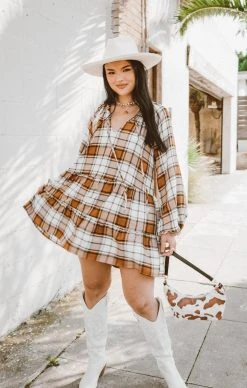 Show Me Your Mumu Birdie Mini Dress ~ Tan Plaid