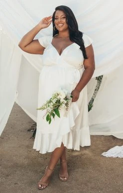 Show Me Your Mumu Samantha Ruffle Wrap Dress ~ Ivory Luxe Satin -Fashion Womens Discount Store DSC 9556