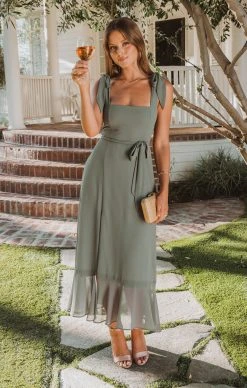 Show Me Your Mumu Claire Midi Dress ~ Deep Sage Chiffon