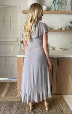 Show Me Your Mumu Jess Ruffle Midi Dress ~ Dove Grey Chiffon -Fashion Womens Discount Store IMG 0041