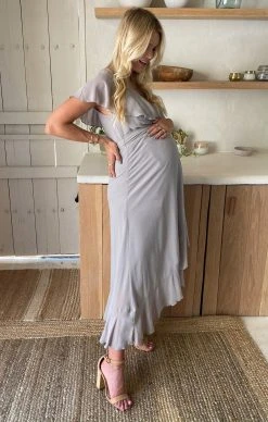 Show Me Your Mumu Jess Ruffle Midi Dress ~ Dove Grey Chiffon -Fashion Womens Discount Store IMG 0060