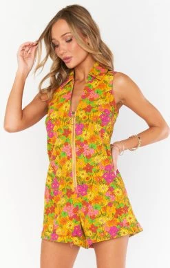 Show Me Your Mumu Reno Romper ~ Carnaby Floral Denim -Fashion Womens Discount Store MDF3 674 CF09 03