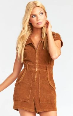 Show Me Your Mumu Outlaw Romper ~ Saddle Brown Corduroy -Fashion Womens Discount Store MDF9 273 SB21 02