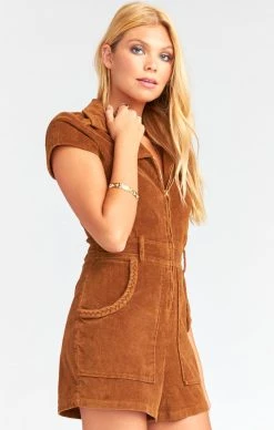 Show Me Your Mumu Outlaw Romper ~ Saddle Brown Corduroy -Fashion Womens Discount Store MDF9 273 SB21 03