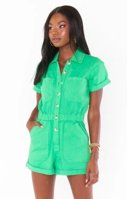 Show Me Your Mumu Cannon Romper ~ Green Denim -Fashion Womens Discount Store MDM3 629 CI09 02