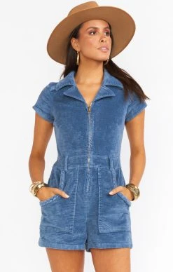 Show Me Your Mumu Outlaw Romper ~ Dust Blue Corduroy -Fashion Womens Discount Store MDR9 273 DB25 01