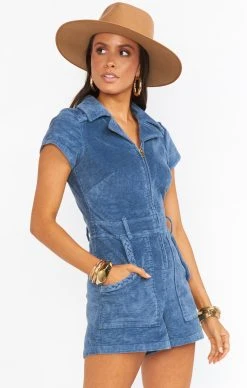 Show Me Your Mumu Outlaw Romper ~ Dust Blue Corduroy -Fashion Womens Discount Store MDR9 273 DB25 02