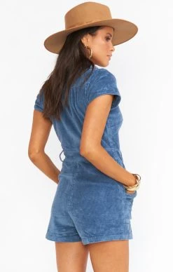 Show Me Your Mumu Outlaw Romper ~ Dust Blue Corduroy -Fashion Womens Discount Store MDR9 273 DB25 03