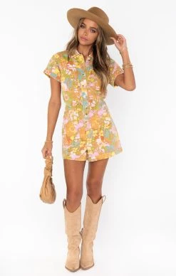 Show Me Your Mumu Cannon Romper ~ Groovy Blooms Denim 9 Show Me Your Mumu Cannon Romper ~ Groovy Blooms Denim -Fashion Womens Discount Store MDS2 569 GD08 01