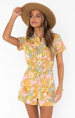 Show Me Your Mumu Cannon Romper ~ Groovy Blooms Denim